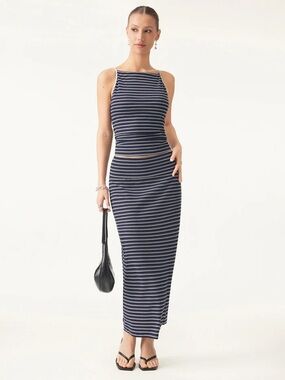 NWT OGL 2Pcs Set Striped Spaghetti Bra Top & Low Rise Striped Midi Skirt